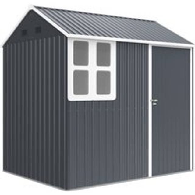 Outsunny 7 x 6 ft Metal Garden Shed Outdoor Storage Shed w/ Door, Dark Grey, Grey