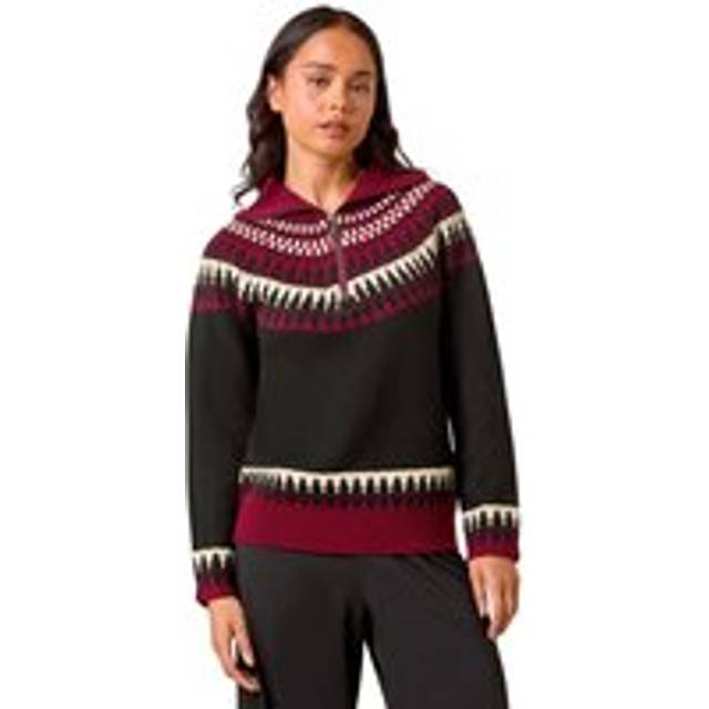 Petite Fairisle Zip Detail Jumper - Black - 12