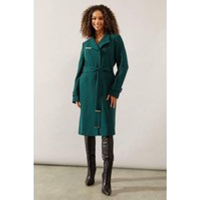 Womens Smart Wrap Belted Coat - Forest - 18