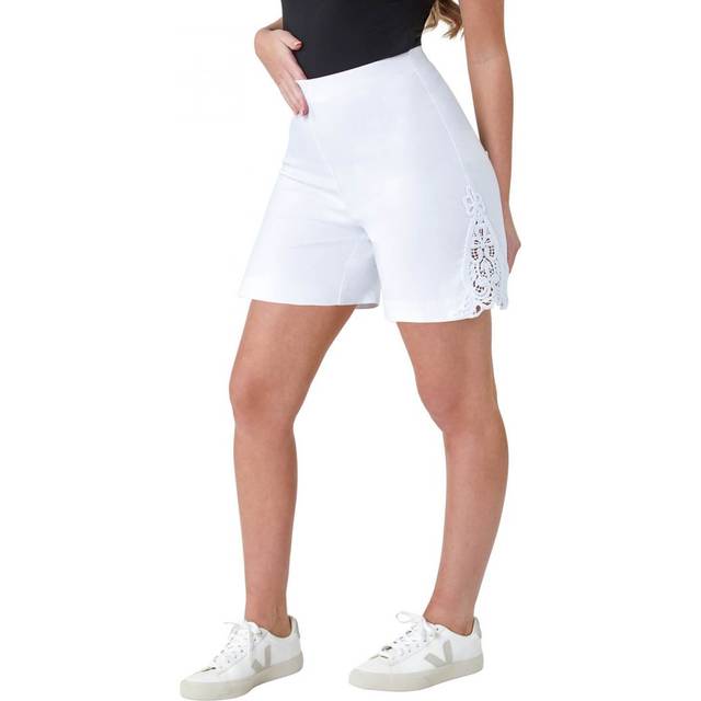 Roman Womens Lace Trim Stretch Elastic Waist Shorts - White - Size 10 UK