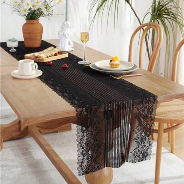 SHEIN 1pc Elegant Solid Color Lace Table Runner - Ideal For Weddings, Birthdays, And Home Decor | Durable Polyester, Rectangular, Table Decoration For Kitch