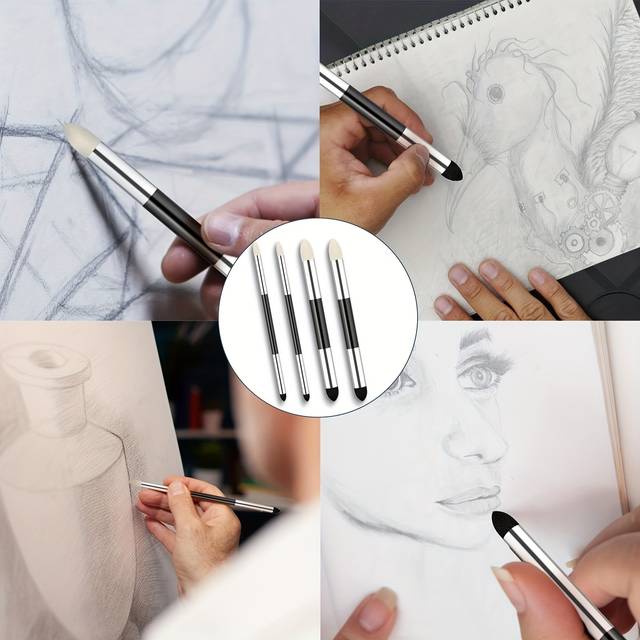 TEMU 4pcs Dual-tip Blending Pens - Reusable & Washable Foam And Felt Brushes For Artists, Ideal For School And Professional Use, Paintbrushes, Sponge