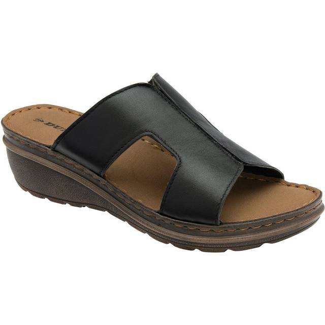 'Dolores' Leather Wedge Mule Sandals - Black - 7