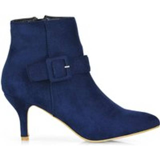 'Lara' Buckle Detail Pointed Toe Low Stiletto Heel Ankle Boots - Navy - 4