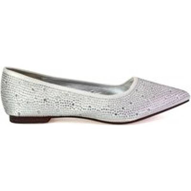 'Marshall' Bridal Shoes Flat Pointed Toe Sparkly Rhinestones Ballerina - White - 5