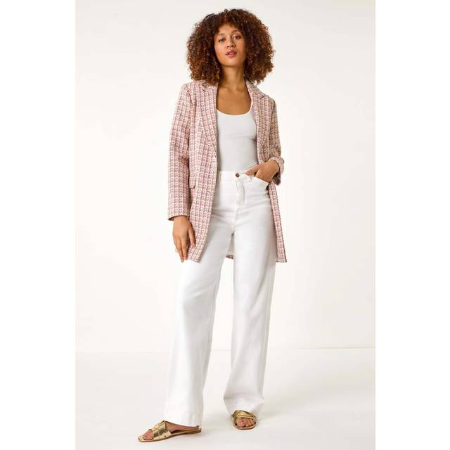 Check Single Breasted Boucle Jacket - Pink - 14