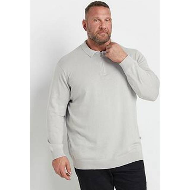 BadRhino Long Sleeve Knitted Zip Polo Shirt - Grey, Grey, Size 5-6Xl, Men - 5-6XL