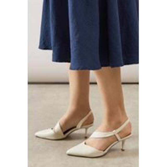 Womens Wide Fit Evelyn Asymmetric Slingback Kitten Heel Court Shoes - Bone - 3