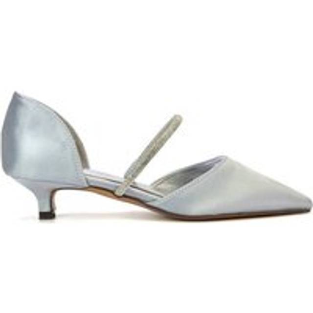 'Laura' Diamante Strap Kitten Heel Pointed Toe Court Shoes - Metallic Silver - 4