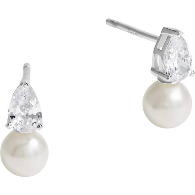 Simply Silver Cubic Zirconia and Pearl Drop Stud Earrings, Silver