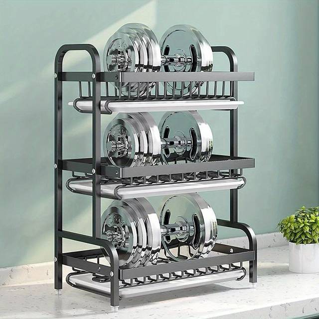 TEMU 2/3 Tier Dish Drainer Rack With Cutlery Holder Plate Rack Kitchen Sink