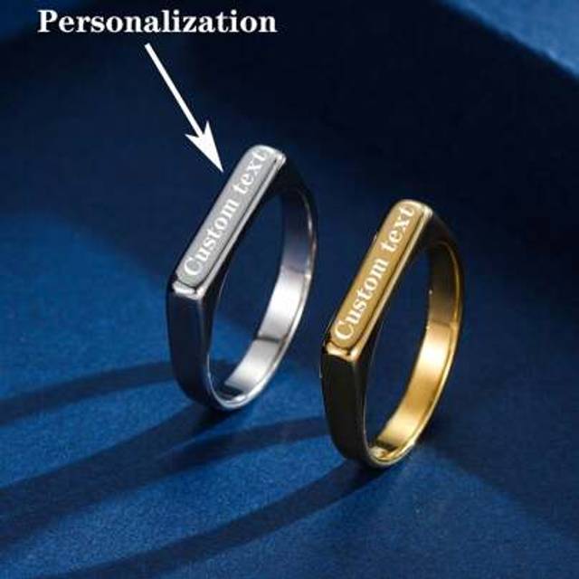 SHEIN Custom Stainless Steel Flat Cut Rings, Unisex Name And Date Engraved Couple Personalized Rings, Anniversary Gifts For Boyfriend, Girlfriend