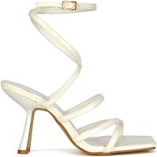 'Donna' Strappy Square Toe Thin Block High Heel Sandals - White - 6
