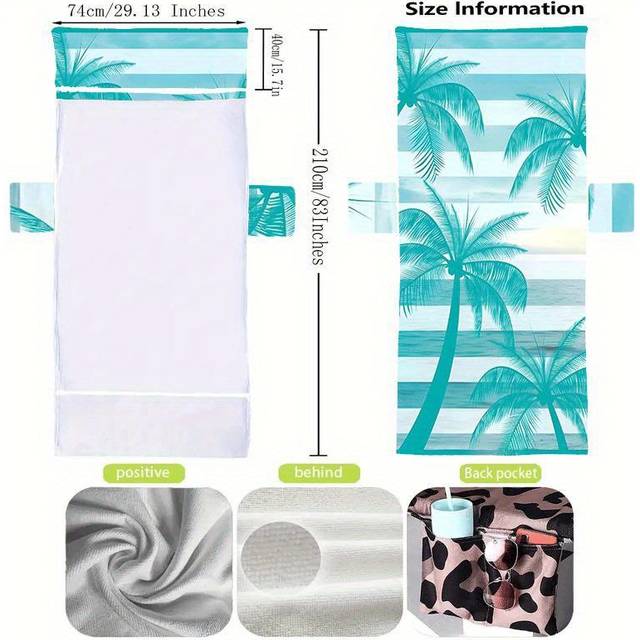 TEMU Quick-dry Microfiber Beach Towel With Storage Pockets – , Light Stripes, Sunbathing, Swimming, And Lounging