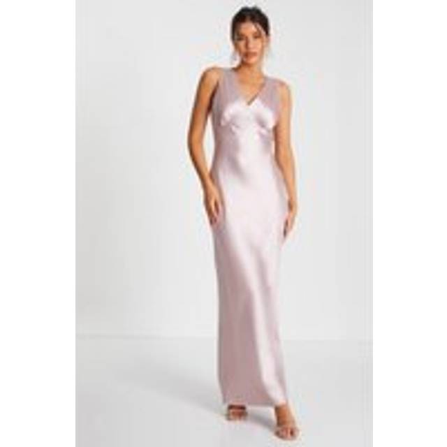 Womens Satin Wrap Maxi Dress - Pink - 14
