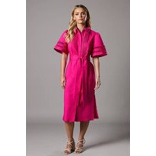 Petite Lace Trim Full Sleeve Shirt Dress - Pink - 8