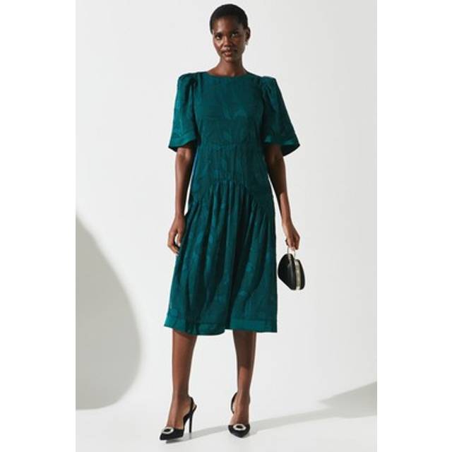 Jacquard Burnout Midi Dress - Green - 8