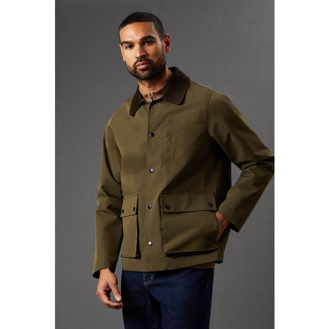 Mens Khaki Cord Collar 3 Pocket Jacket - L