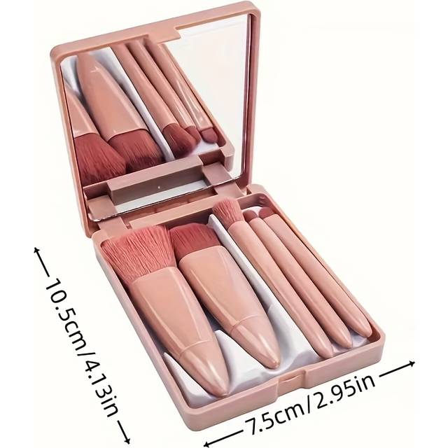 TEMU 5pcs Mini Makeup Brush Set, Artificial Fiber, Multi-functional For Powder, Blush & Beauty, Portable For Travel & Camping, Ideal Valentine's Day Gift