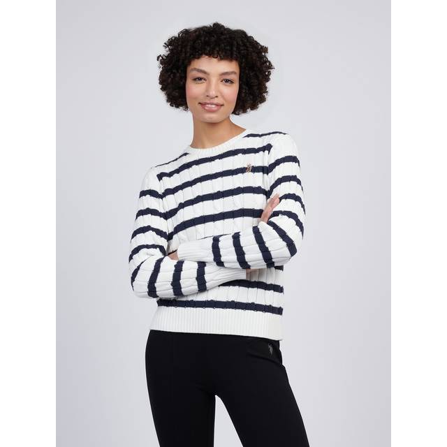 Thin Stripe Cable Knit Jumper - White