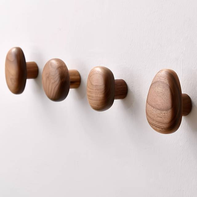 TEMU 4pcs Set Walnut/ Wooden Wall Mounted Coat Rack, Fashionable Handcrafted Wood Hanger For Backpacks, Towels, Hats - Sturdy Wall Mount Coat Storage