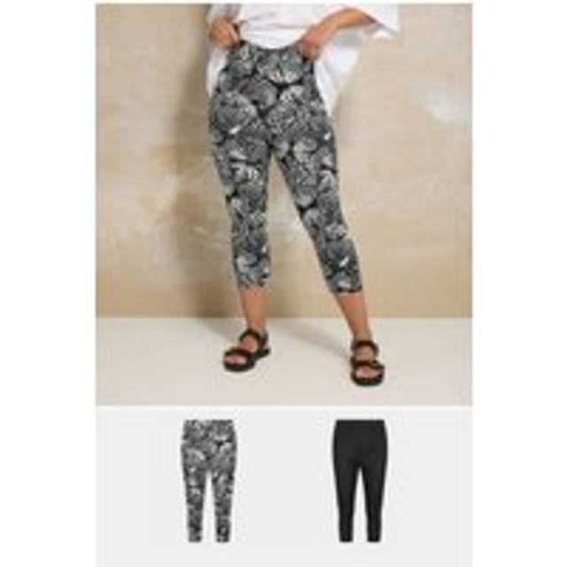 Yours 2 Pack Curve Black Butterfly Print Cropped Leggings, Women's Curve & Plus Size, Yours - 26