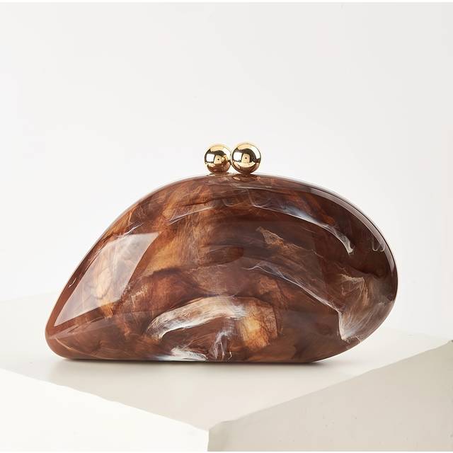 TEMU Elegant Marbled Acrylic Clutch With Magnetic Closure And Detachable Long Chain Strap, Stylish Evening Bag In Multiple Colors
