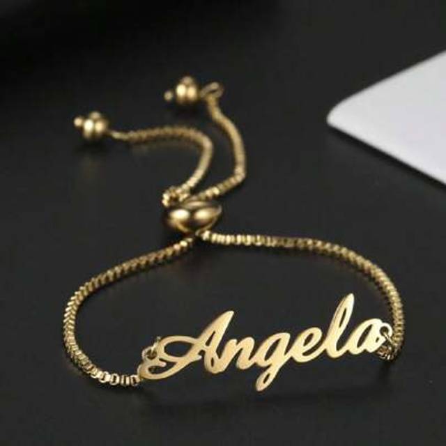 SHEIN 1PC Versatile And Beautiful Name Bracelet For Women And Girls, Adjustable And Personalized Stainless Steel Fashion Jewelry, Family Gift-Gold Gold,Silv