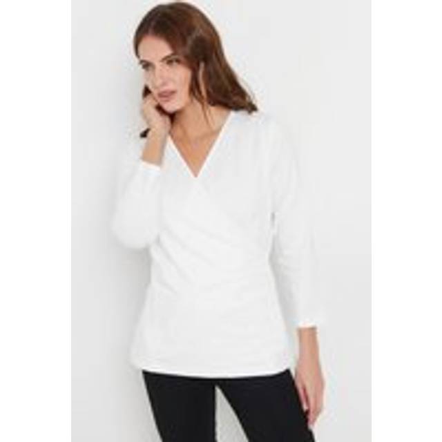 M&Co White 3/4 Sleeve Wrap Top 22-24 M&Co Womens