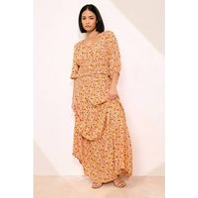 Pixiegirl Orange Ditsy Floral Tiered Maxi Skirt 16 Pixiegirl | Petite Women's Maxi Skirts