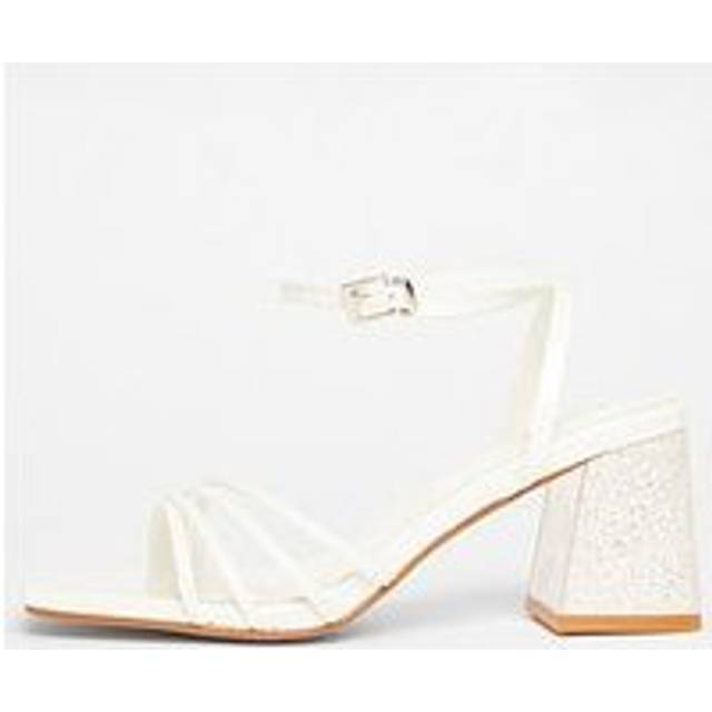 Womens White Bridal Block Heel Sandals - 7