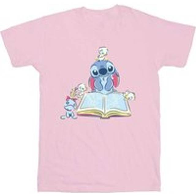 (12-13 Years, Baby Pink) Disney Girls Lilo & Stitch Reading A Book Cotton T-Shirt