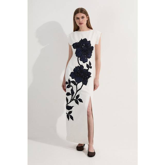 Premium Summer Embellished Applique Tailored Maxi Dress - Navy