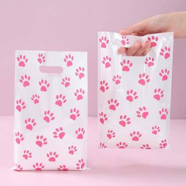 SHEIN 10/25Pcs Pink Paw Print Gift Bag, Gift Wrapping Bag, Holiday Party Favor Bag, Tote Bag, Gift Packaging Bag, Storage Bag, Theme Party Decoration, 1st B