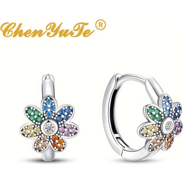 TEMU 925 Silver Exquisite Flower Ring Earrings, With Shiny Synthetic Zirconia Design, Women' Gathering Wear Jewelry Gift, Silver Weight 3 Grams