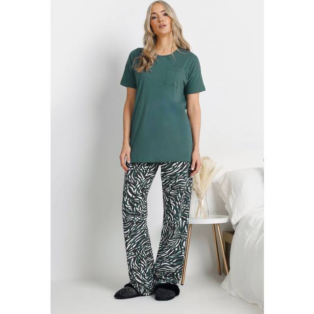 Lts Tall Green Cotton Zebra Wide Leg Pyjama Set 10-12 Lts | Tall Women's Pyjama Sets