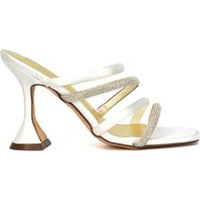 'Posie' Diamante Strappy Square Toe Sculptured High Heel Sandals - Ivory - 5