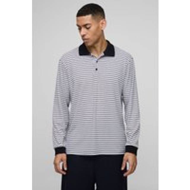 Mens Pink Regular Fit Stripe Rib Long Sleeve Rugby Polo