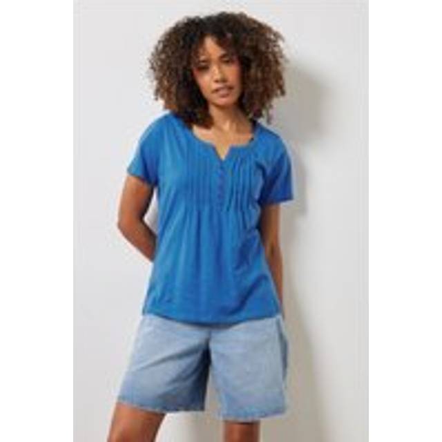 M&Co Cobalt Blue Cotton Short Sleeve Henley Top 14 M&Co Womens