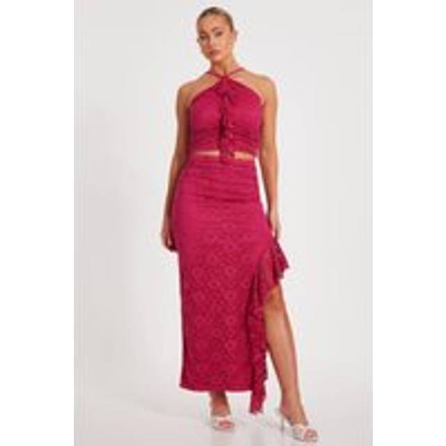 Womens Bright Pink Lace Maxi Skirt - 8