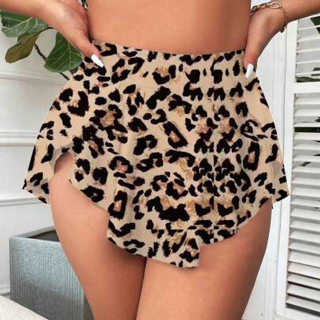 Swim SXY Plus Size Women&#39;s Leopard Print Sexy Asymmetric Ruffle Bikini Bottom For Summer Beach Vacation