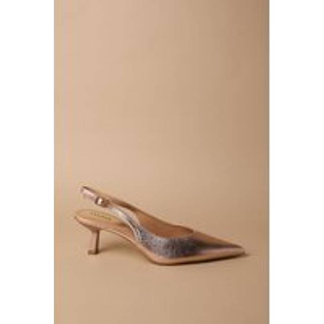 Dolly Metallic Textured Kitten Heel Slingback Heeled Shoesgold - Rose Gold,Silver,Gold,Black - 8,6,4,5,7,3