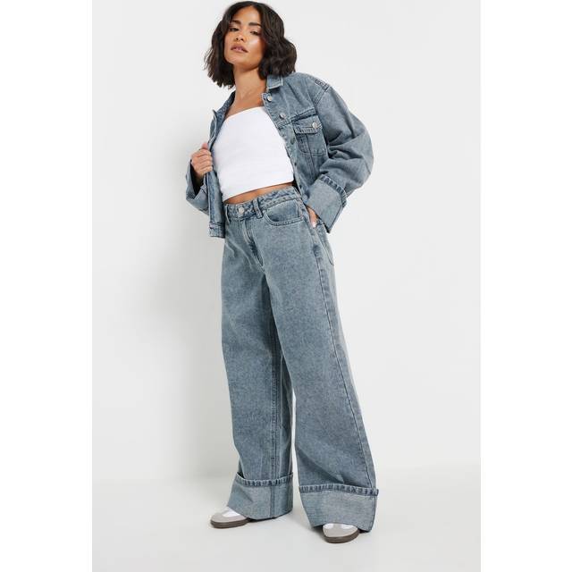 Pixiegirl Petite Blue Wash Denim Turn Up Jeans 6 Pixiegirl | Petite Women's Wide Leg Jeans