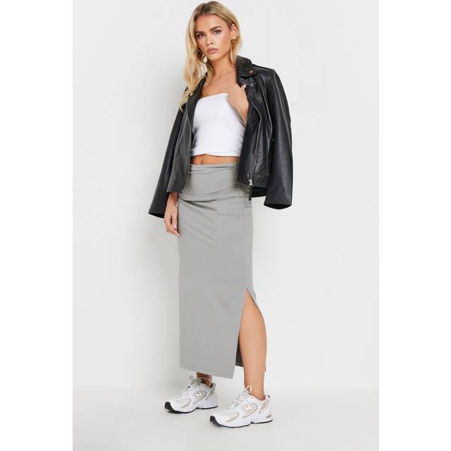 Pixiegirl Grey Fold Over Maxi Skirt 16 Pixiegirl | Petite Women's Maxi Skirts