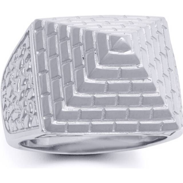 (V) Jewelco London Men's Rhodium Plated Sterling Silver Egyptian Pyramid 20mm Signet Ring - ARN132B