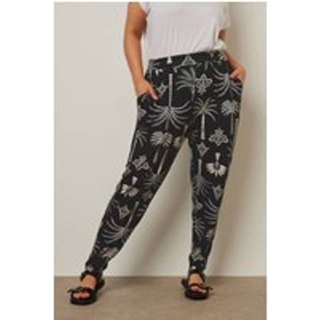 Yours Curve Black Palm Print Harem Trousers, Women's Curve & Plus Size, Yours - 30-32