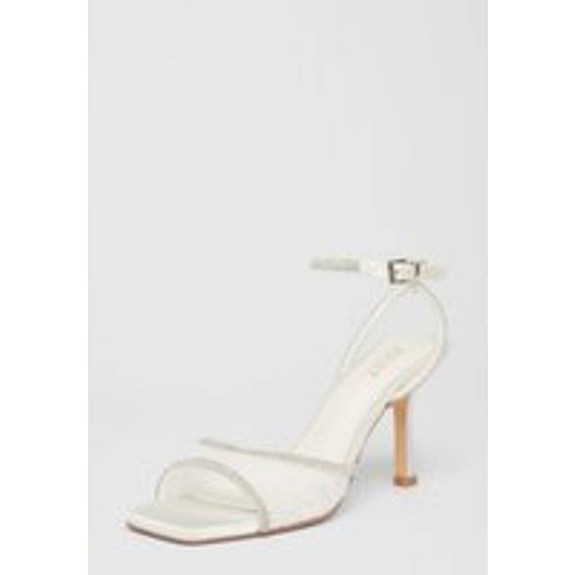 Womens White Bridal Lace Diamante Heeled Sandal - 7