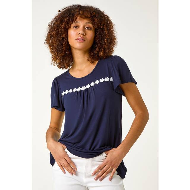 Roman Navy Daisy Applique Stretch Top - Size 10