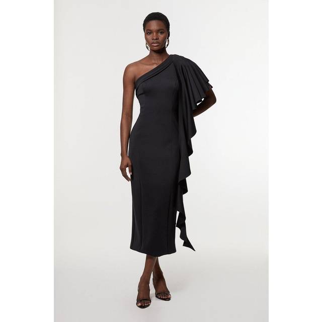 Scuba Drama Ruffle Woven Midi Dress - Black