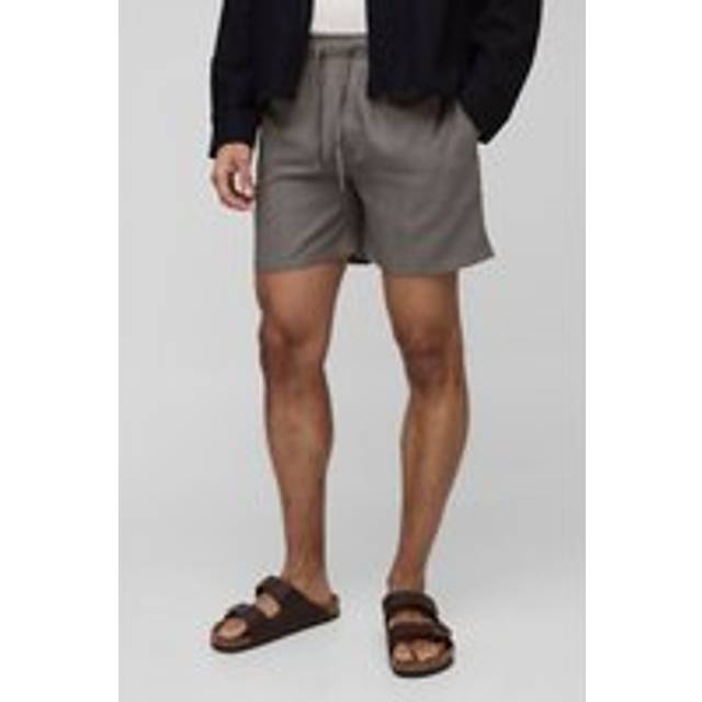 Mens Mocha Half & Half Waistband Relaxed Fit Linen Blend Shorts